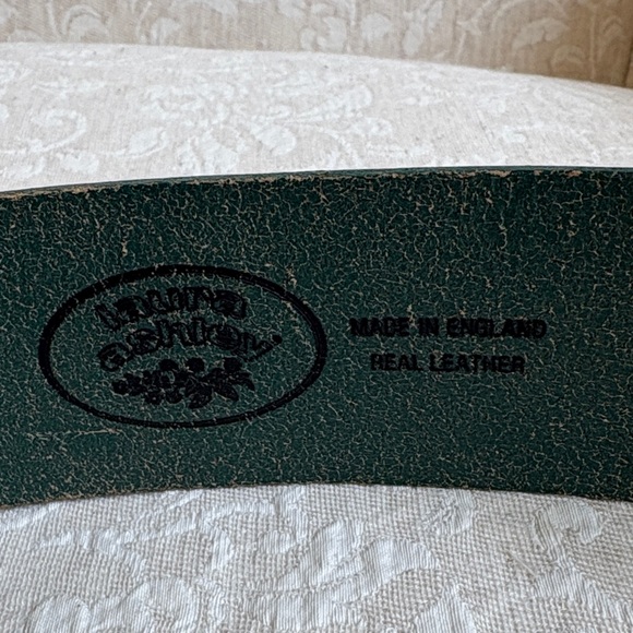 Vintage Laura Ashley Real Leather Deep Teal Double Hole Brass Hardware Belt - Picture 3 of 7